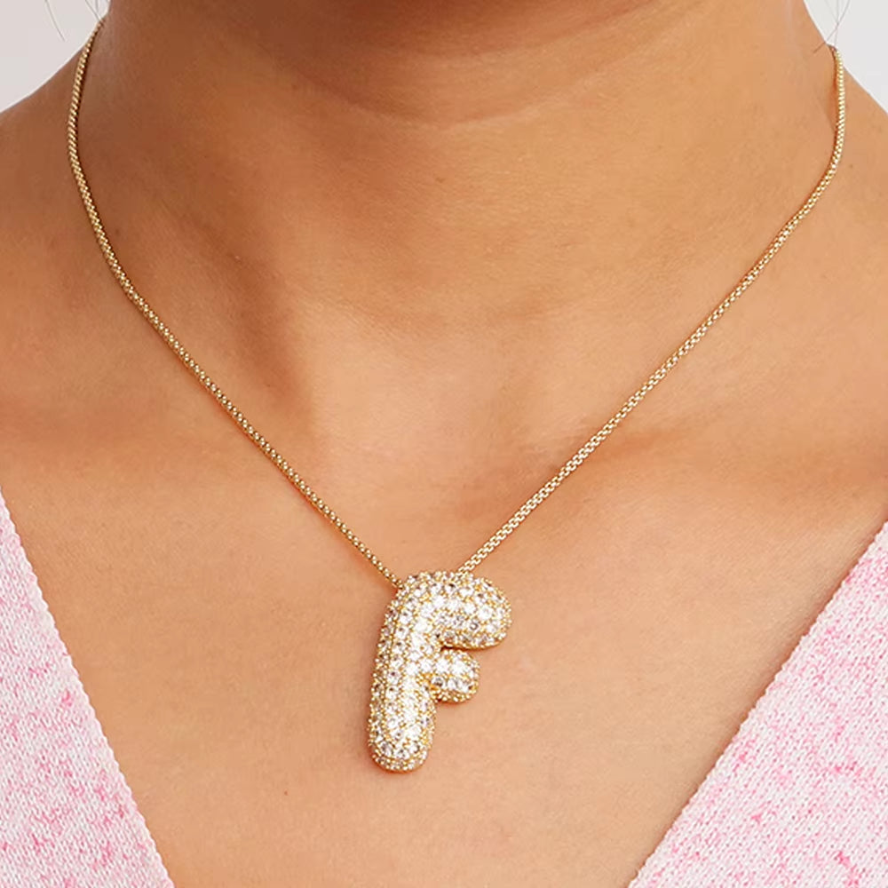 Initial Charm A-Z Letters Pendant Necklace Women Men Choker Stainless Steel Rope Chain Fat Alphabet Gold Color Hip Hop Iced
