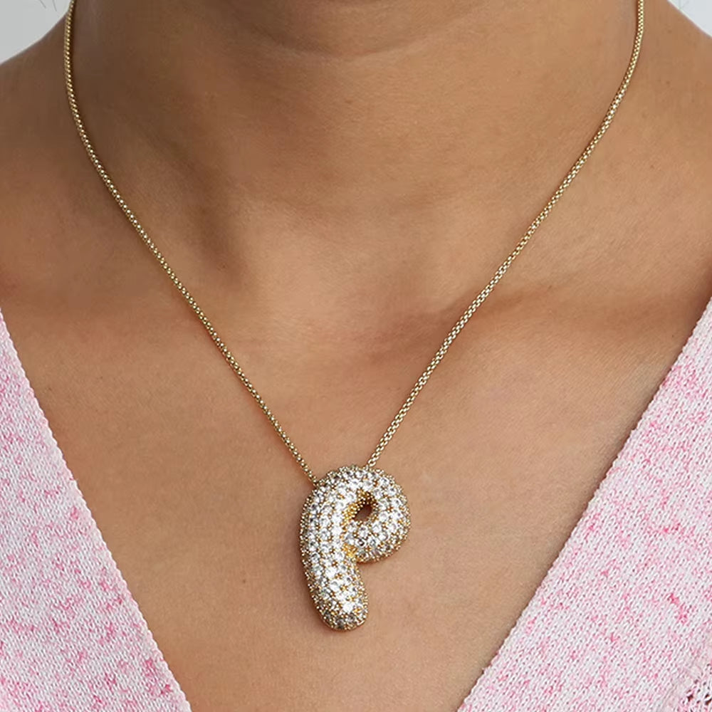 Initial Charm A-Z Letters Pendant Necklace Women Men Choker Stainless Steel Rope Chain Fat Alphabet Gold Color Hip Hop Iced