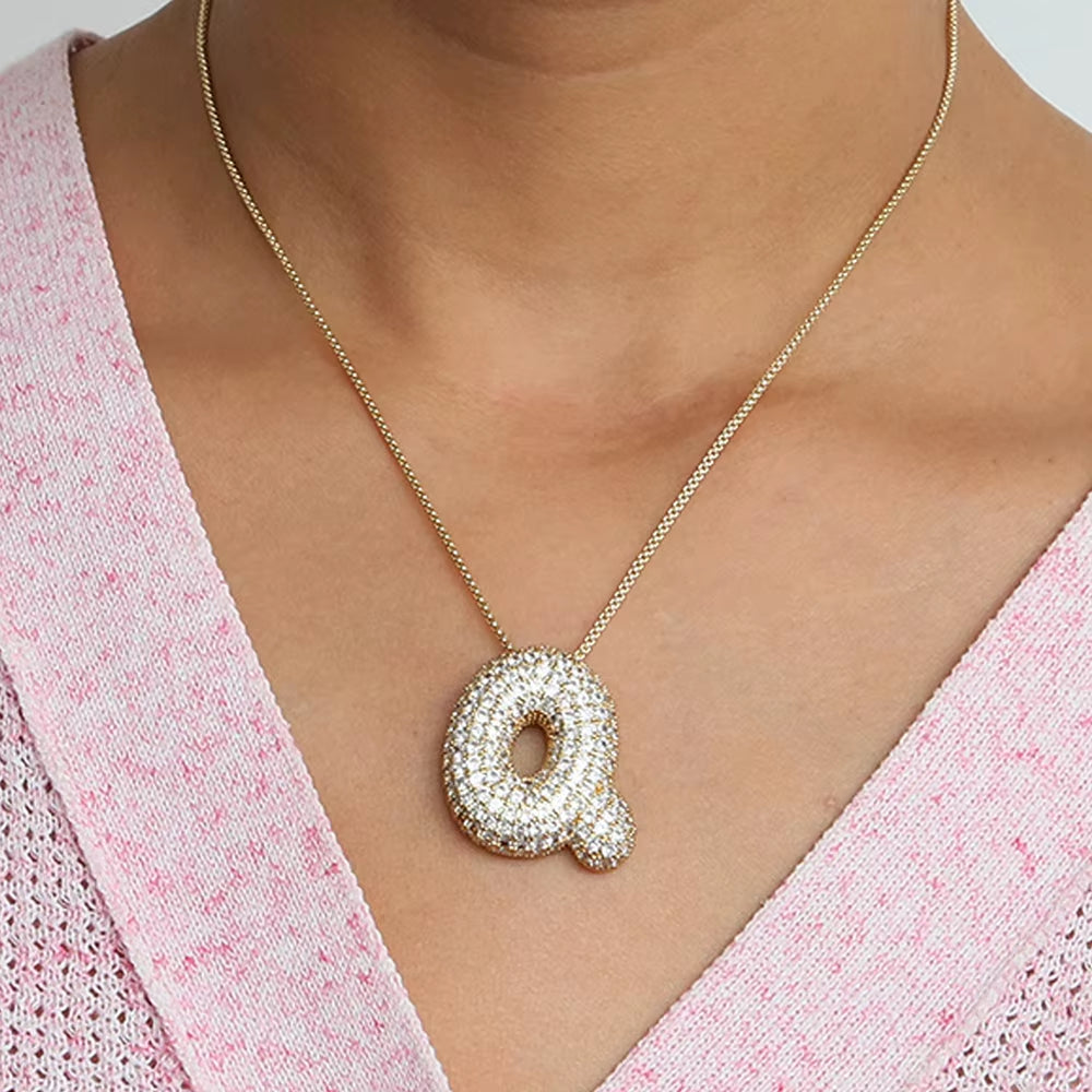 Initial Charm A-Z Letters Pendant Necklace Women Men Choker Stainless Steel Rope Chain Fat Alphabet Gold Color Hip Hop Iced