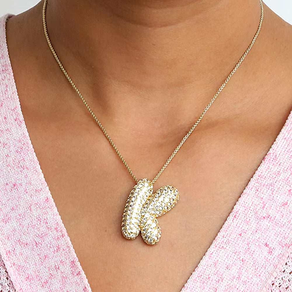 Initial Charm A-Z Letters Pendant Necklace Women Men Choker Stainless Steel Rope Chain Fat Alphabet Gold Color Hip Hop Iced