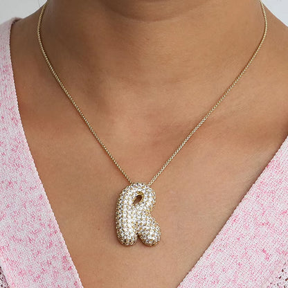 Initial Charm A-Z Letters Pendant Necklace Women Men Choker Stainless Steel Rope Chain Fat Alphabet Gold Color Hip Hop Iced