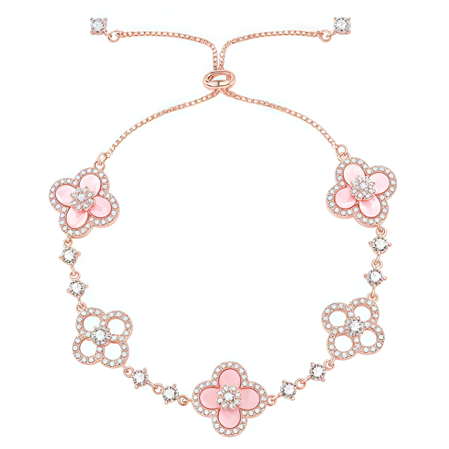 Qimeng Sweet Cherry" Vintage Pink Mother-Of-Pearl Four-Leaf Clover Bracelet with Micro-Zirconia Inlay and Cutout Design