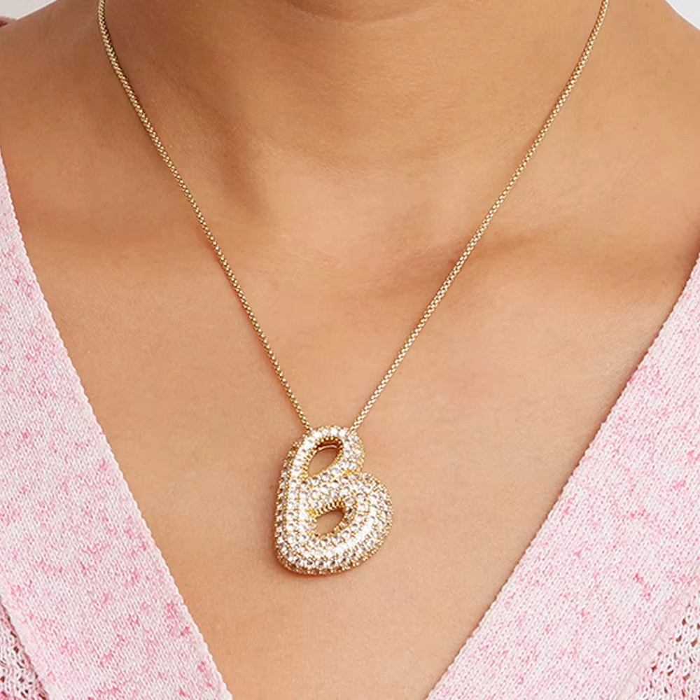 Initial Charm A-Z Letters Pendant Necklace Women Men Choker Stainless Steel Rope Chain Fat Alphabet Gold Color Hip Hop Iced