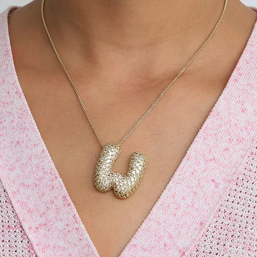 Initial Charm A-Z Letters Pendant Necklace Women Men Choker Stainless Steel Rope Chain Fat Alphabet Gold Color Hip Hop Iced