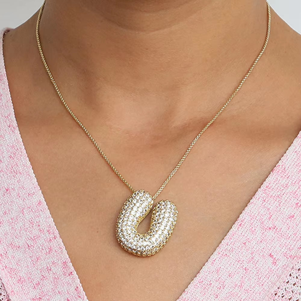 Initial Charm A-Z Letters Pendant Necklace Women Men Choker Stainless Steel Rope Chain Fat Alphabet Gold Color Hip Hop Iced