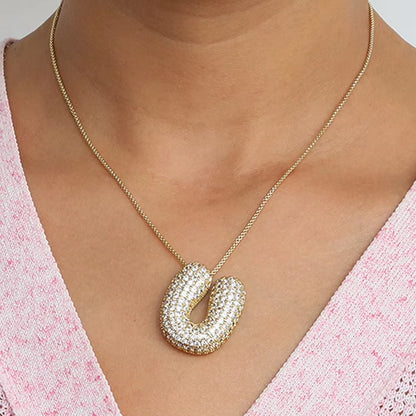 Initial Charm A-Z Letters Pendant Necklace Women Men Choker Stainless Steel Rope Chain Fat Alphabet Gold Color Hip Hop Iced