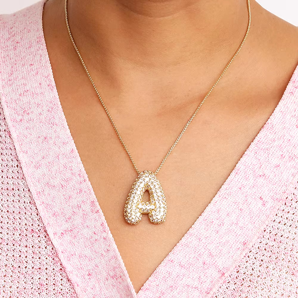 Initial Charm A-Z Letters Pendant Necklace Women Men Choker Stainless Steel Rope Chain Fat Alphabet Gold Color Hip Hop Iced