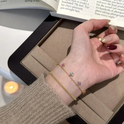 2025 New Colored Crystal Flower Pendant Bracelet Women Fashion Personality Stainless Steel Bracelet Korean Jewelry Accessories