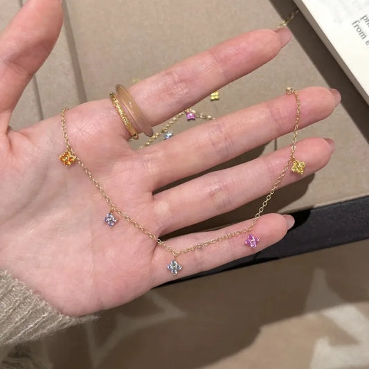 2025 New Colored Crystal Flower Pendant Bracelet Women Fashion Personality Stainless Steel Bracelet Korean Jewelry Accessories