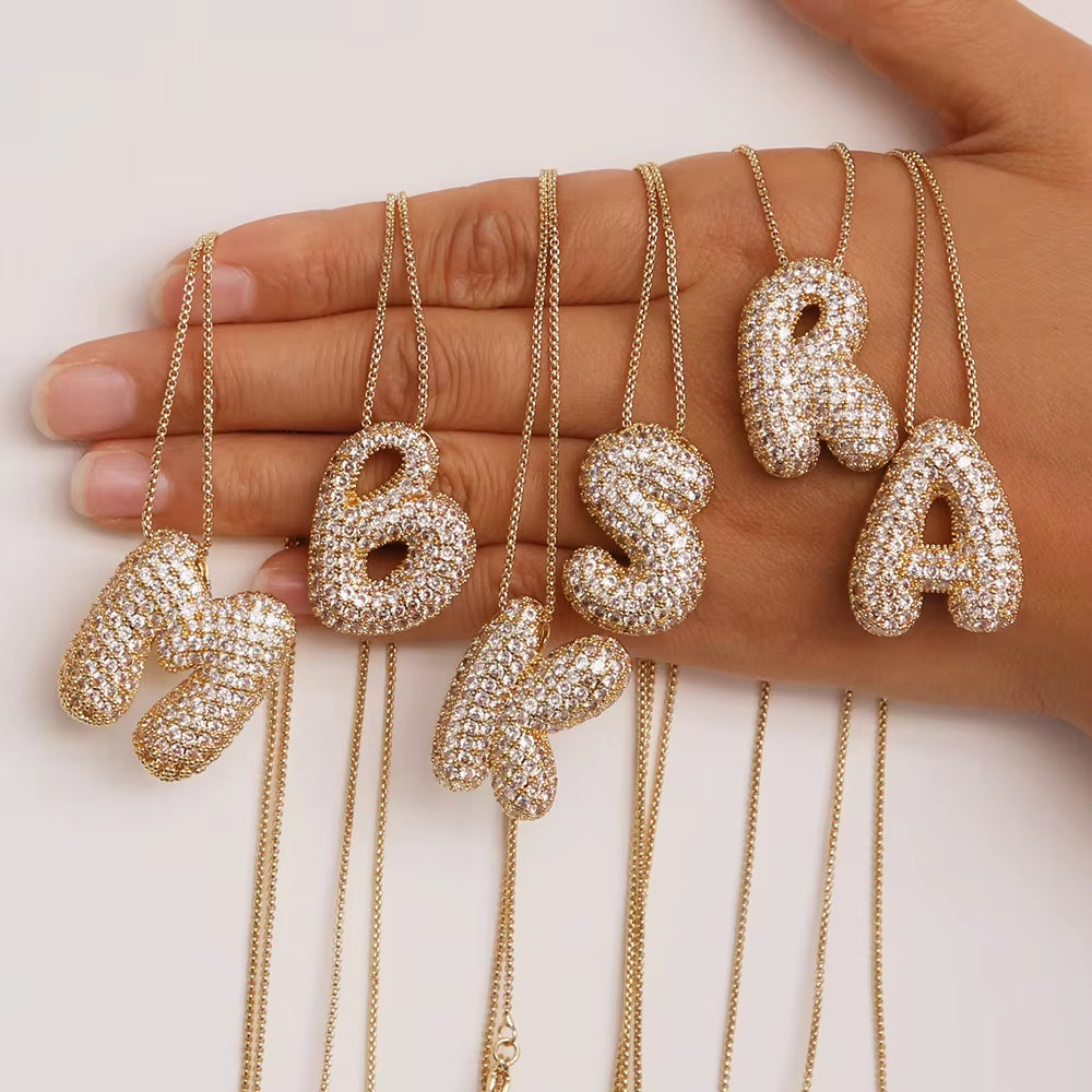 Haley Bubble Letter Initial Charm Necklace 