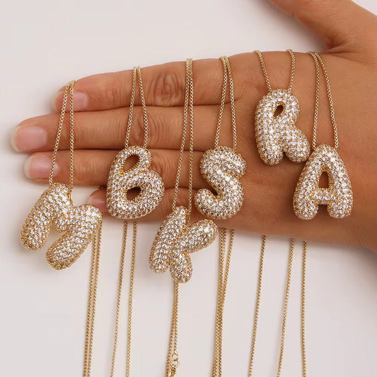 Haley Bubble Letter Initial Charm Necklace 