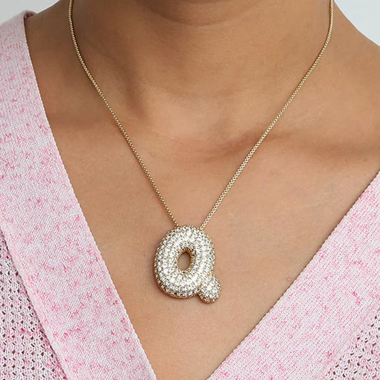 Initial Charm A-Z Letters Pendant Necklace Women Men Choker Stainless Steel Rope Chain Fat Alphabet Gold Color Hip Hop Iced