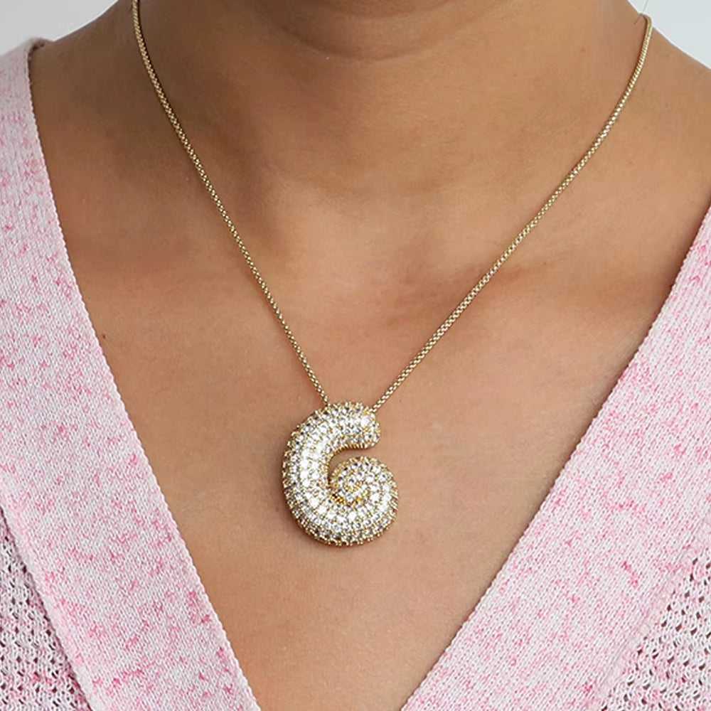 Initial Charm A-Z Letters Pendant Necklace Women Men Choker Stainless Steel Rope Chain Fat Alphabet Gold Color Hip Hop Iced