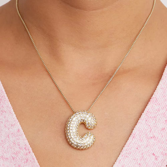 Initial Charm A-Z Letters Pendant Necklace Women Men Choker Stainless Steel Rope Chain Fat Alphabet Gold Color Hip Hop Iced
